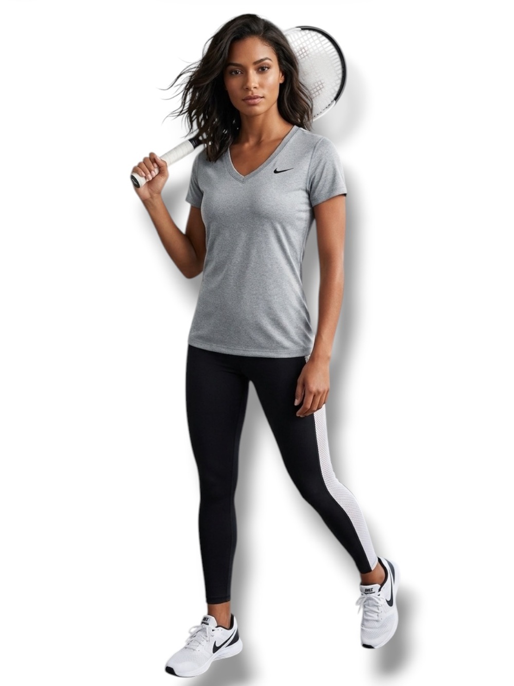 Nike DRI-FIT Top Gray Athletic Activewear Tee Solo Swoosh V Neck M 🍭